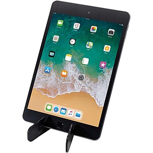 Buna recycled plastic foldable tablet and phone stand, solid black