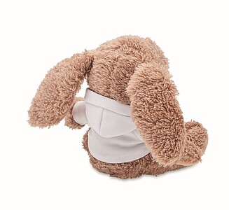 Bunny plush wearing a hoodie