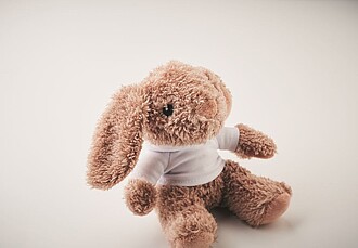 Bunny plush wearing a hoodie