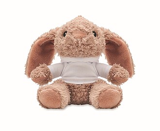 Bunny plush wearing a hoodie