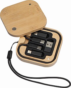Cable and adapter set in a bamboo box