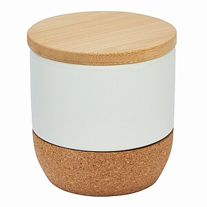 Candle in ceramic pot with bamboo lid, white