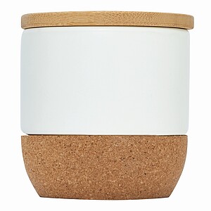 Candle in ceramic pot with bamboo lid, white