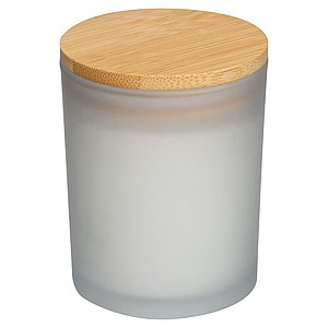 Candle in frosted glass with bamboo lid