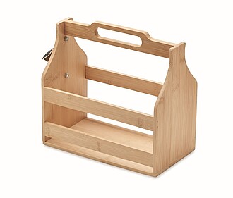 Carry crate in bamboo including a metal bottle opener