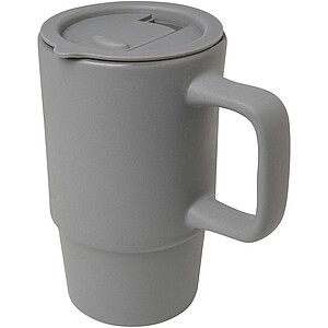 Carter 450 ml ceramic mug with plastic lid, grey