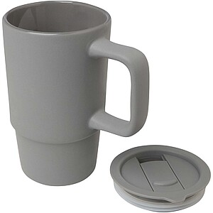 Carter 450 ml ceramic mug with plastic lid, grey
