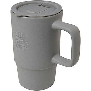 Carter 450 ml ceramic mug with plastic lid, grey