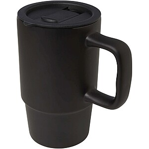 Carter 450 ml ceramic mug with plastic lid, solid black