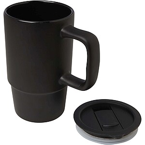 Carter 450 ml ceramic mug with plastic lid, solid black