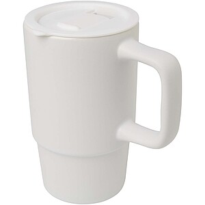 Carter 450 ml ceramic mug with plastic lid, white