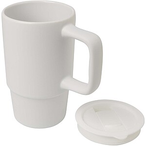 Carter 450 ml ceramic mug with plastic lid, white