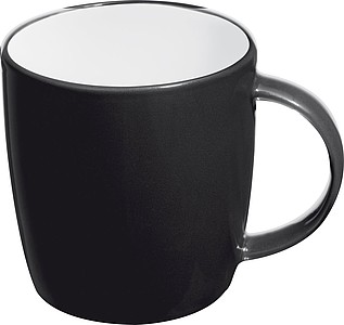 Ceramic cup, white inside and coloured outside, black