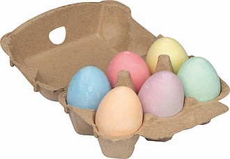 Chalk eggs in cardboard box