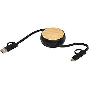 Chechia 5-in-1 recycled plastic 100 cm retractable data sync and 45W fast charge cable, solid black