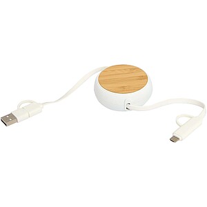 Chechia 5-in-1 recycled plastic 100 cm retractable data sync and 45W fast charge cable, white