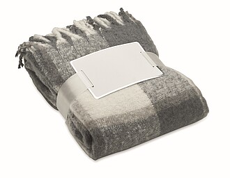 Chequered design mohair feel RPET polyester blanket