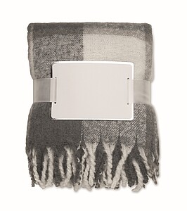 Chequered design mohair feel RPET polyester blanket