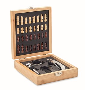 Chess board wine set in bamboo box