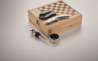 Chess board wine set in bamboo box