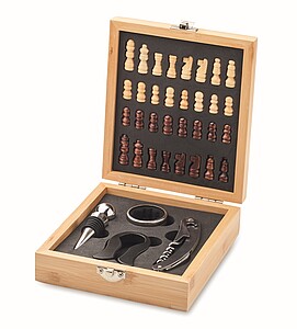Chess board wine set in bamboo box