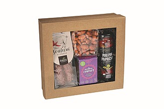 CHILLI Dárková sada - klobáska s chilli, tyčinky s chilli 100 g, oříšky v těstíčku s chilli 100g, chilli omáčka 150 g