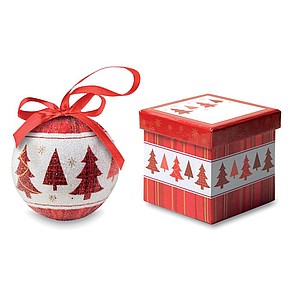 Christmas ball in pearl finish with ribbon hanger.