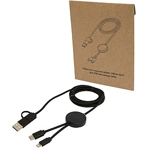 Citala 5-in-1 recycled plastic 150 cm data sync and 27W fast charge cable, solid black
