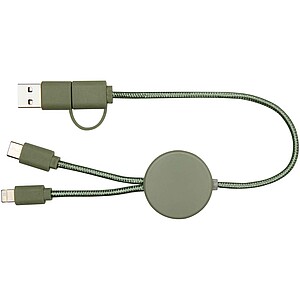 Citala 5-in-1 recycled plastic 30 cm data sync and 27W fast charge cable, heather green