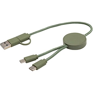 Citala 5-in-1 recycled plastic 30 cm data sync and 27W fast charge cable, heather green
