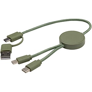 Citala 5-in-1 recycled plastic 30 cm data sync and 27W fast charge cable, heather green