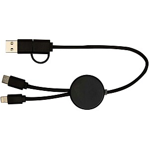 Citala 5-in-1 recycled plastic 30 cm data sync and 27W fast charge cable, solid black