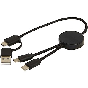 Citala 5-in-1 recycled plastic 30 cm data sync and 27W fast charge cable, solid black