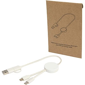 Citala 5-in-1 recycled plastic 30 cm data sync and 27W fast charge cable, white