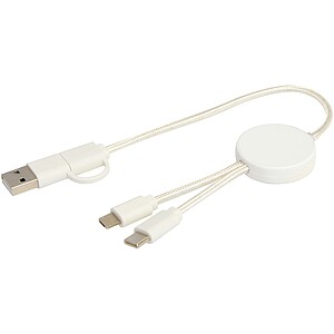 Citala 5-in-1 recycled plastic 30 cm data sync and 27W fast charge cable, white