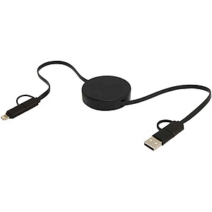 Citala 5-in-1 recycled plastic 90 cm retractable data sync and 40W fast charge cable, solid black