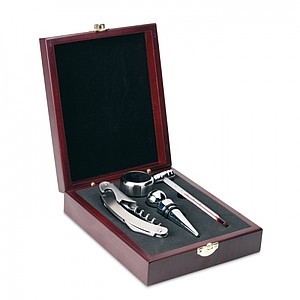 Classic wine set in wooden box, silver
