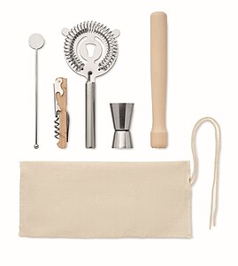 Cocktail kit in cotton pouch with string