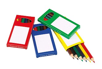 Colouring in set consists of 6 coloured pencils, sharpened, packed in a colourful box
