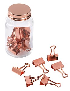 COPPER CLAMP binder clips in a jar