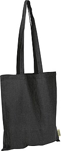Cotton bag with long handles made from recycled cotton and RPET, black