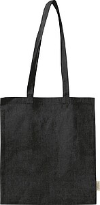 Cotton bag with long handles made from recycled cotton and RPET, black