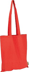 Cotton bag with long handles made from recycled cotton and RPET, red
