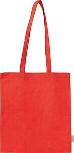 Cotton bag with long handles made from recycled cotton and RPET, red