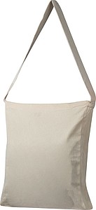 Cotton bag with woven carrying handle and bottom fold