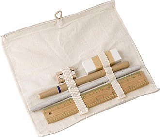 Cotton roll-up pouch with stationary set.