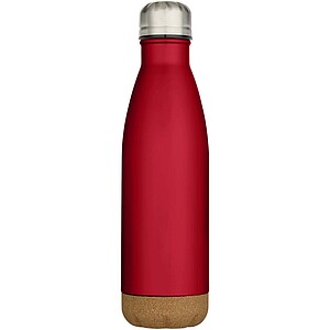 Cove 500 ml double wall vacuum insulated stainless steel water bottle with cork details, red