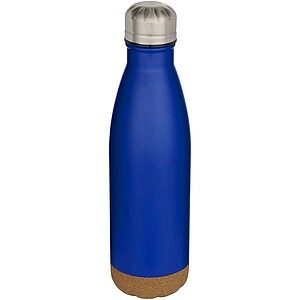Cove 500 ml double wall vacuum insulated stainless steel water bottle with cork details, royal blue