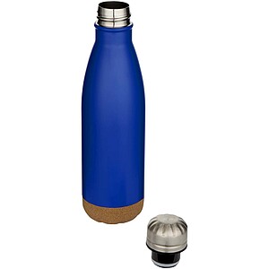 Cove 500 ml double wall vacuum insulated stainless steel water bottle with cork details, royal blue