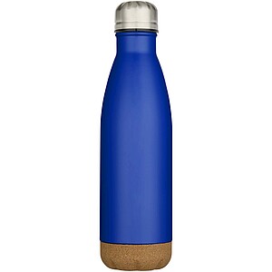 Cove 500 ml double wall vacuum insulated stainless steel water bottle with cork details, royal blue